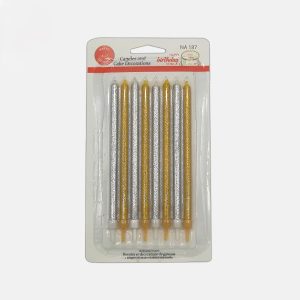 شمع ۸ عددی مدادی بلند اکلیلی طلایی نقره ای